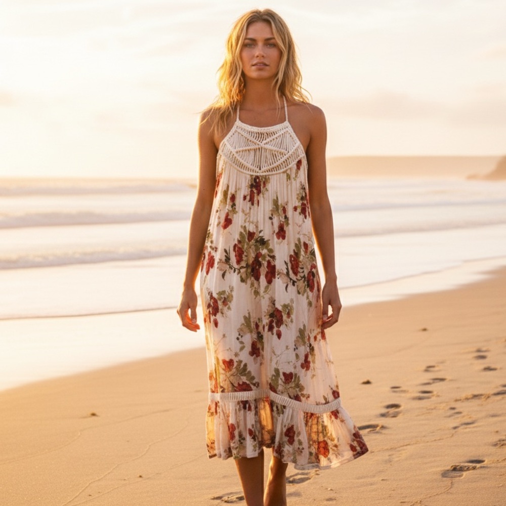 Volcom SHELLO? Floral Halter Neck Dress